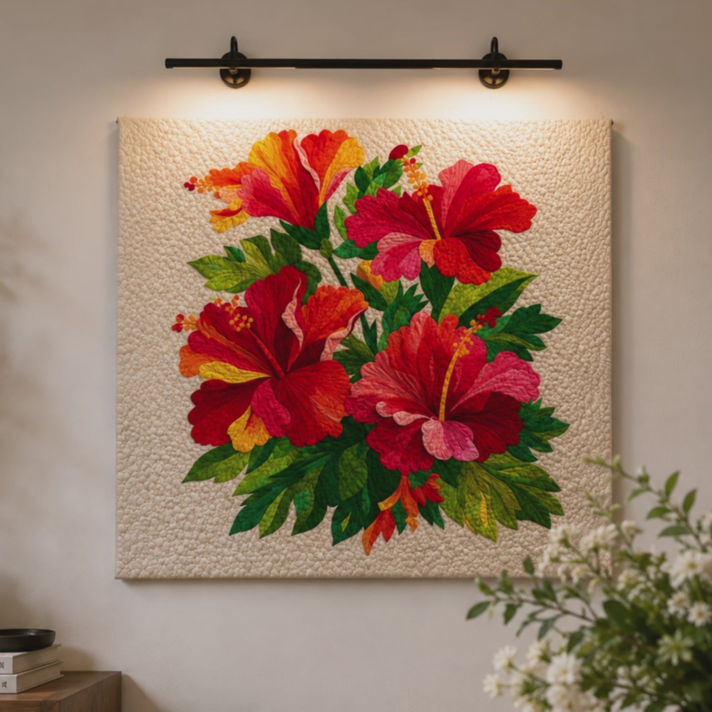 Crimson Hibiscus Printed Quilt Pattern